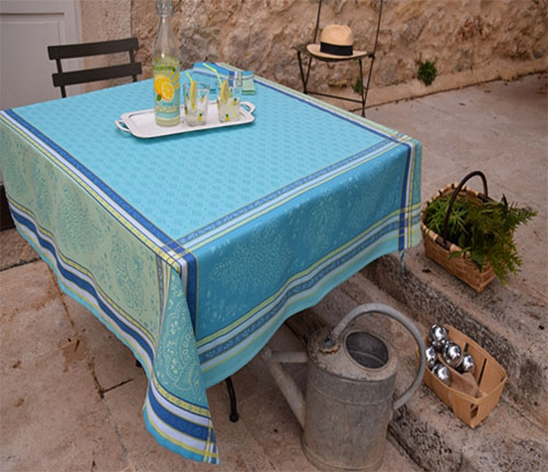 Jacquard tablecloth Teflon (Beaulieu. turquoise) - Click Image to Close